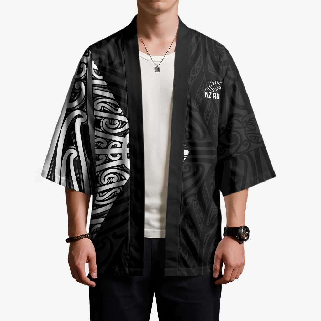 New Zealand Silver Fern Rugby Custom Kimono Maori Koru Go Black Fern - Polynesian Pride