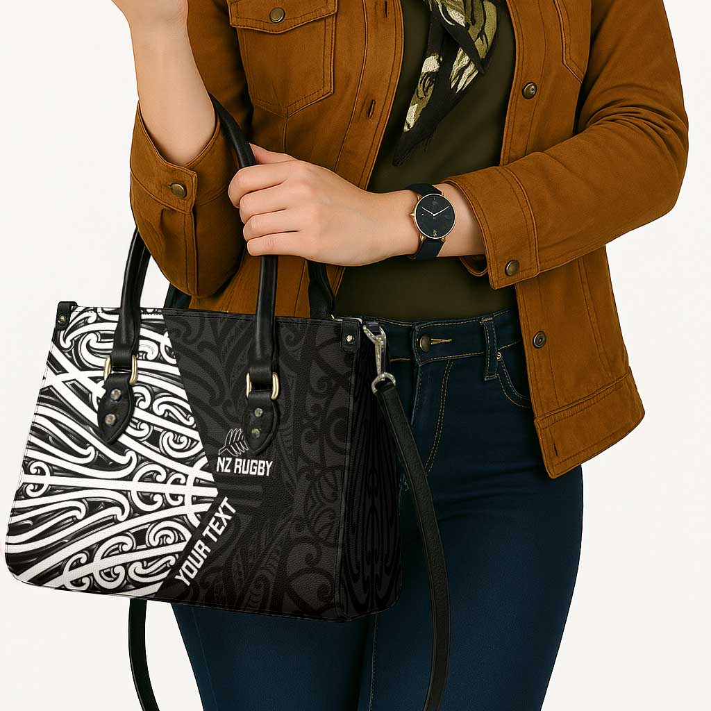 New Zealand Silver Fern Rugby Custom Leather Bag Maori Koru Go Black Fern - Polynesian Pride