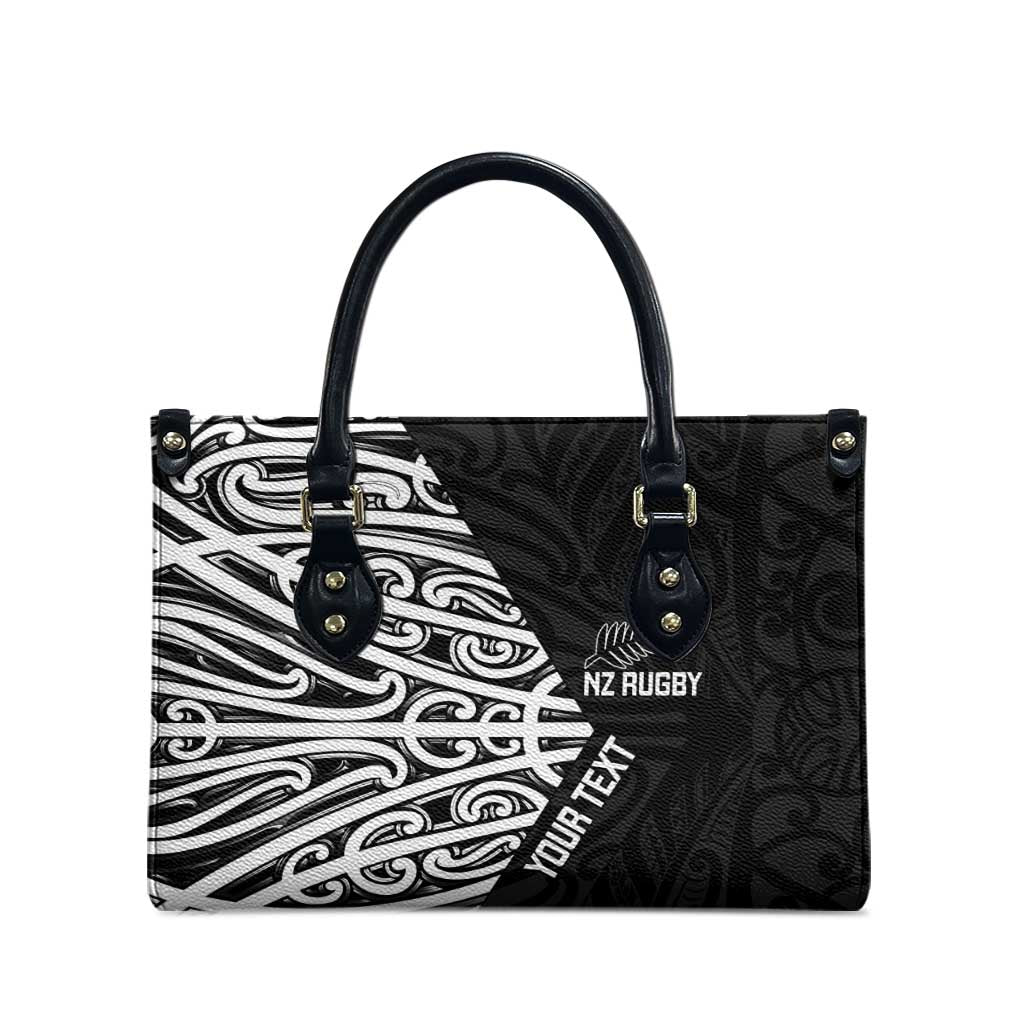 New Zealand Silver Fern Rugby Custom Leather Bag Maori Koru Go Black Fern - Polynesian Pride