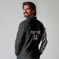 New Zealand Silver Fern Rugby Custom Long Sleeve Polo Shirt Maori Koru Go Black Fern - Polynesian Pride