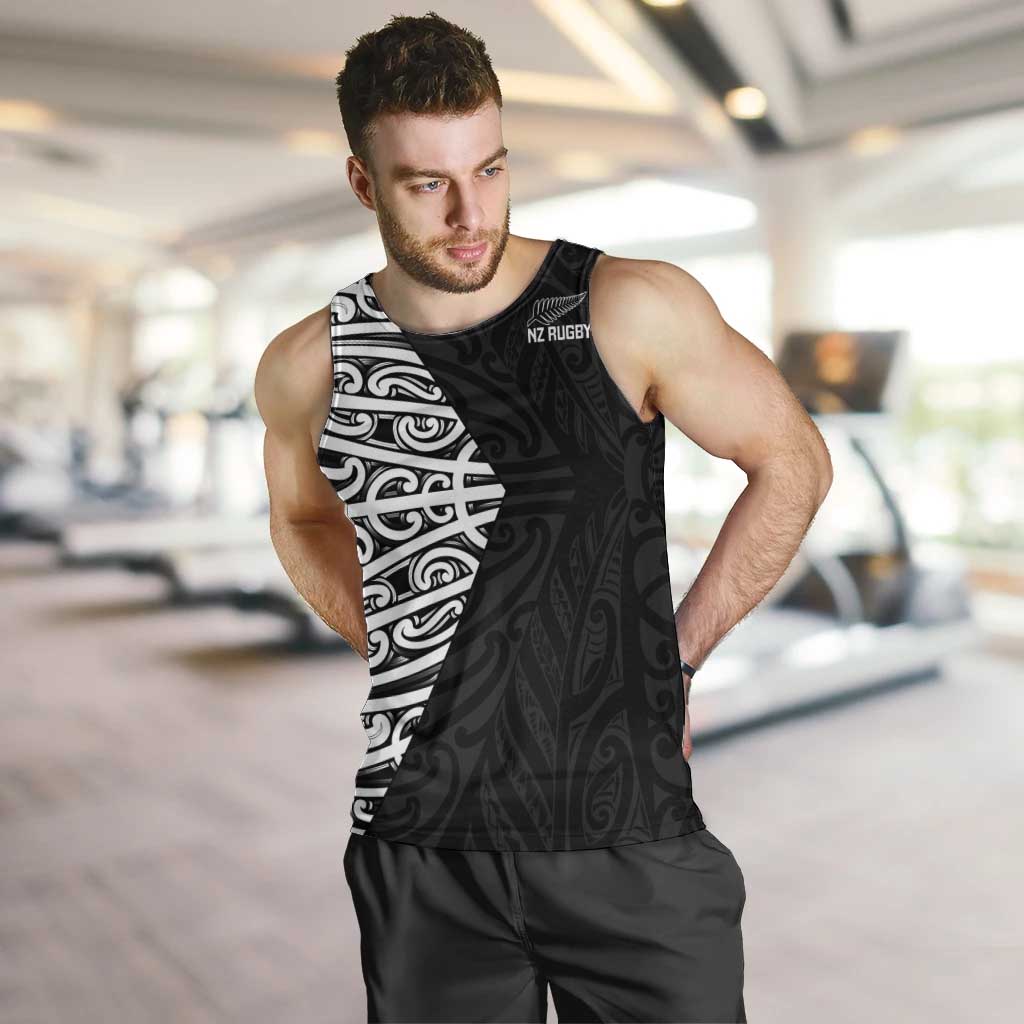 New Zealand Silver Fern Rugby Custom Men Tank Top Maori Koru Go Black Fern - Polynesian Pride