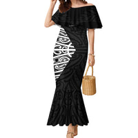 New Zealand Silver Fern Rugby Custom Mermaid Dress Maori Koru Go Black Fern - Polynesian Pride