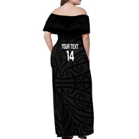 New Zealand Silver Fern Rugby Custom Off Shoulder Maxi Dress Maori Koru Go Black Fern - Polynesian Pride