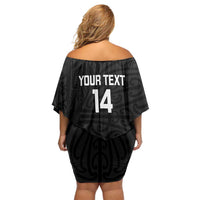 New Zealand Silver Fern Rugby Custom Off Shoulder Short Dress Maori Koru Go Black Fern - Polynesian Pride