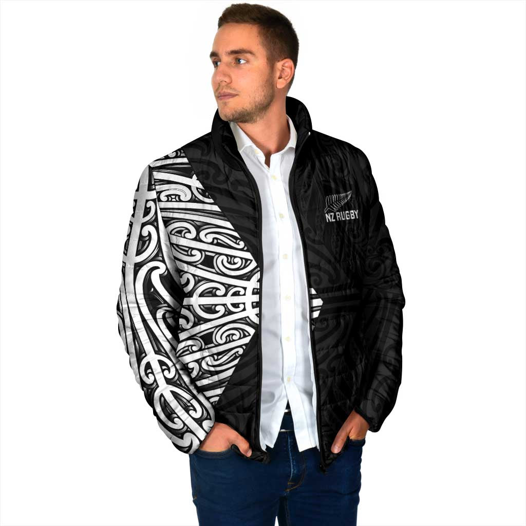 New Zealand Silver Fern Rugby Custom Padded Jacket Maori Koru Go Black Fern - Polynesian Pride