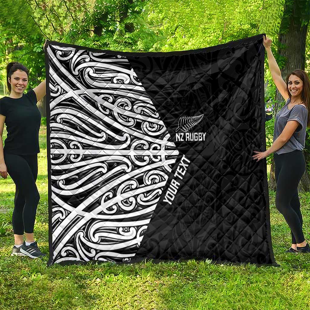 New Zealand Silver Fern Rugby Custom Quilt Maori Koru Go Black Fern - Polynesian Pride