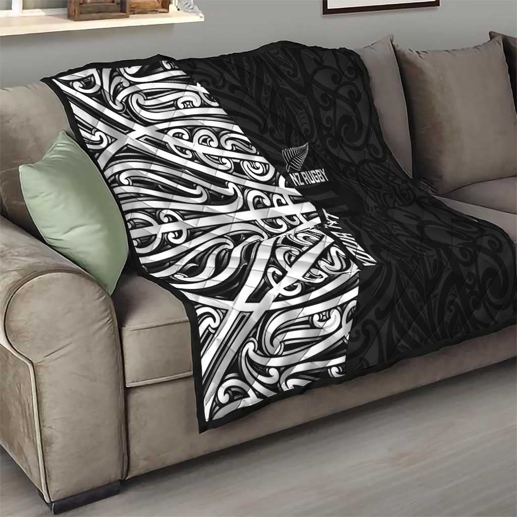 New Zealand Silver Fern Rugby Custom Quilt Maori Koru Go Black Fern - Polynesian Pride