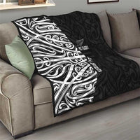 New Zealand Silver Fern Rugby Custom Quilt Maori Koru Go Black Fern - Polynesian Pride