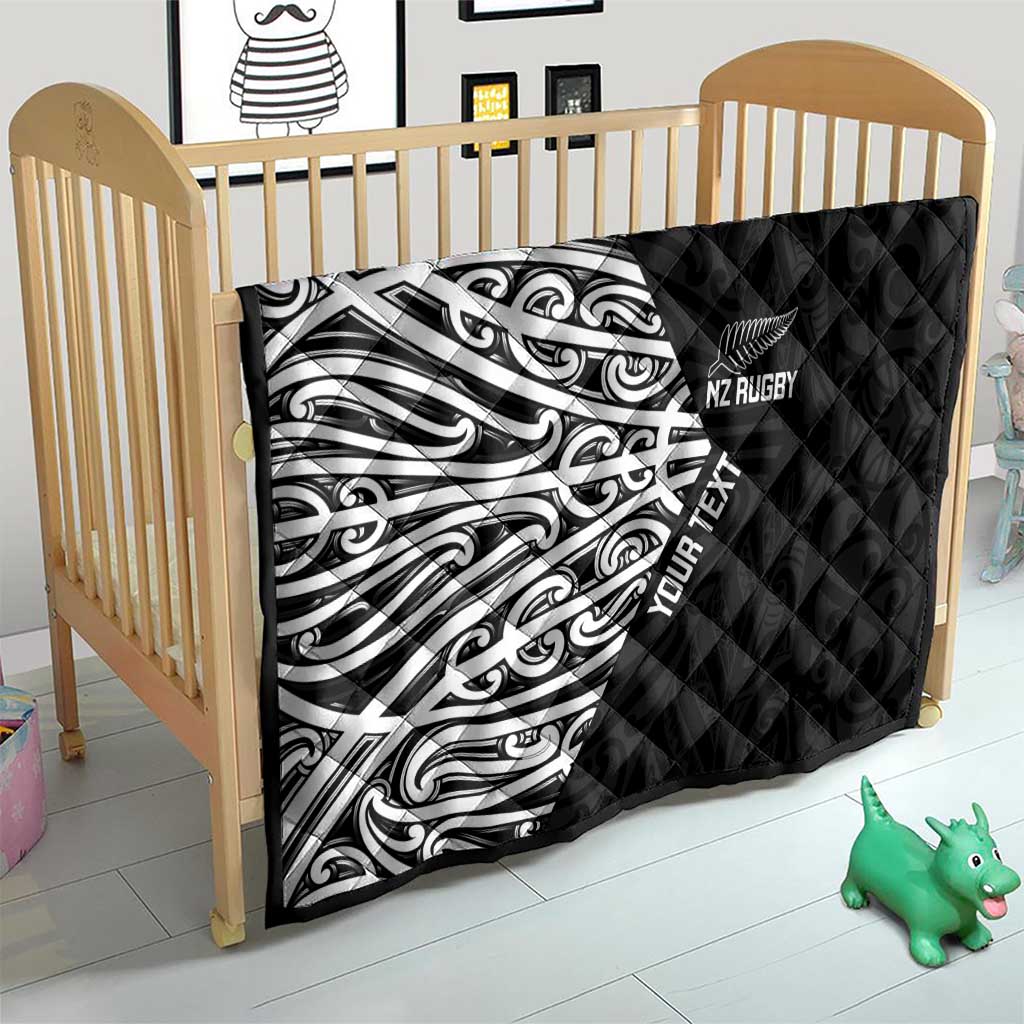 New Zealand Silver Fern Rugby Custom Quilt Maori Koru Go Black Fern - Polynesian Pride