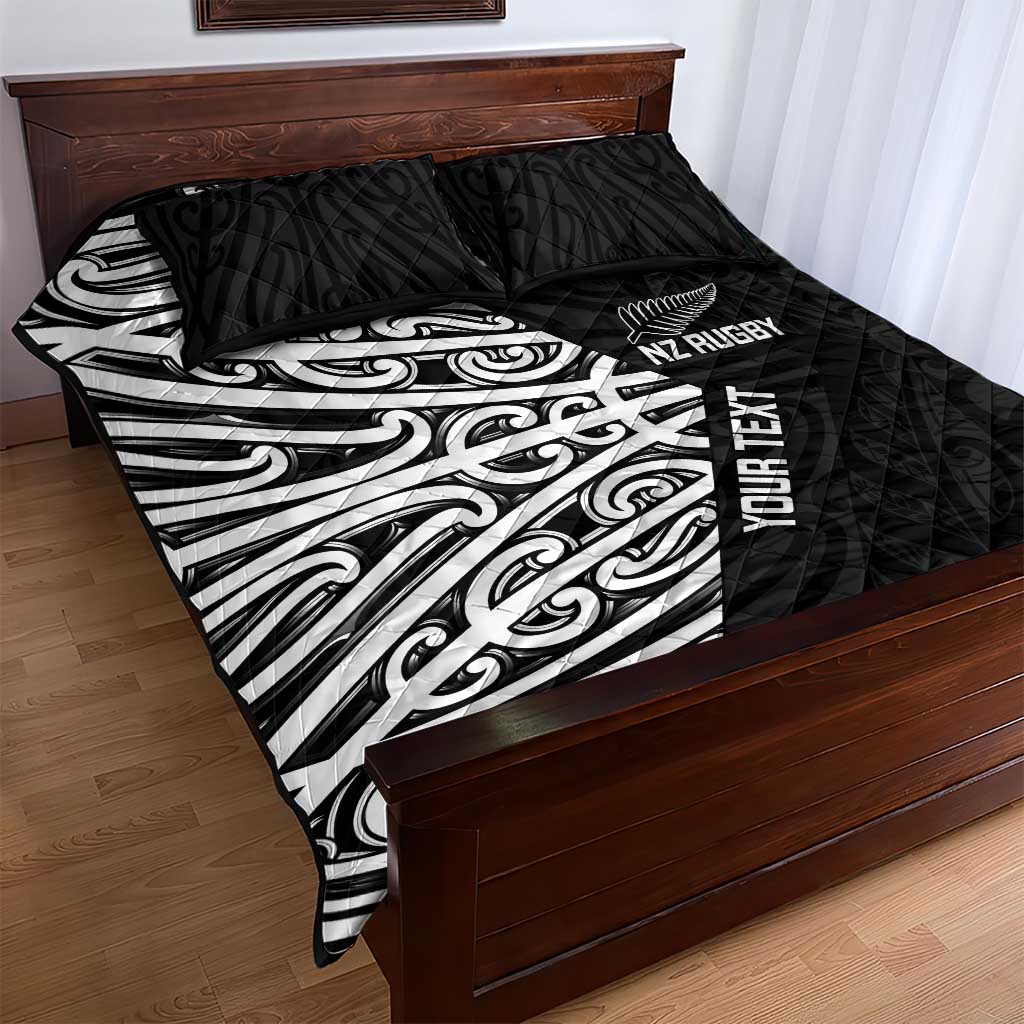 New Zealand Silver Fern Rugby Custom Quilt Bed Set Maori Koru Go Black Fern - Polynesian Pride