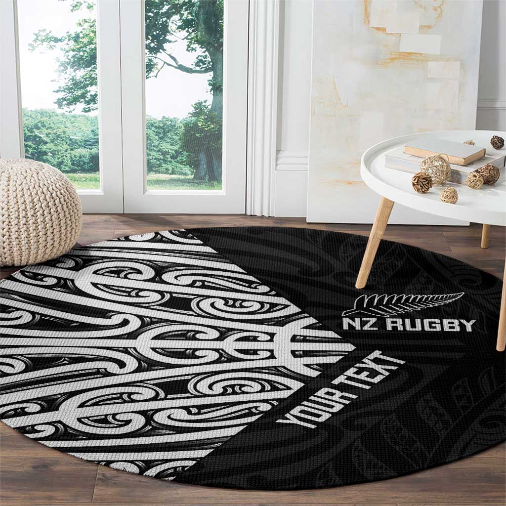 New Zealand Silver Fern Rugby Custom Round Carpet Maori Koru Go Black Fern - Polynesian Pride