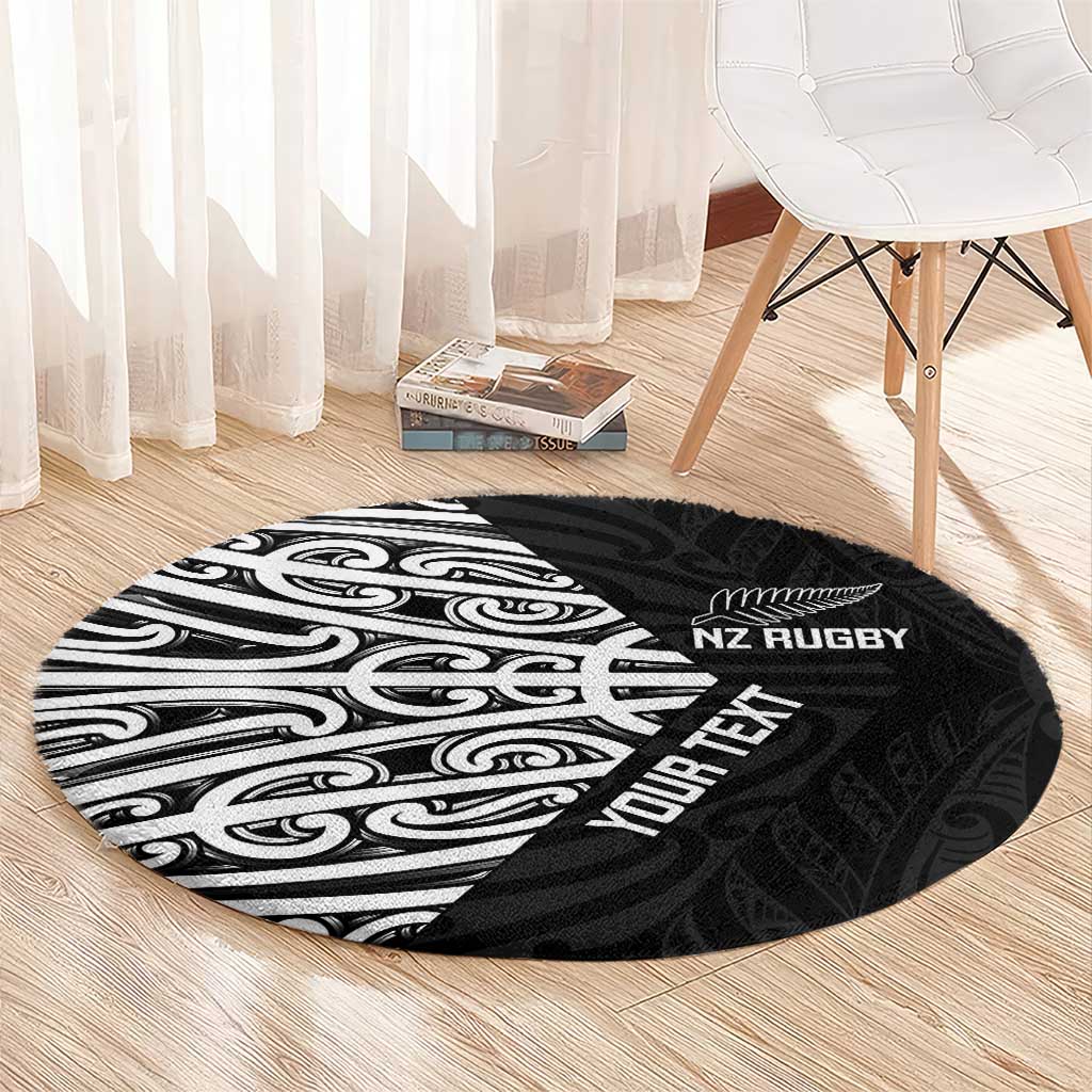 New Zealand Silver Fern Rugby Custom Round Carpet Maori Koru Go Black Fern - Polynesian Pride