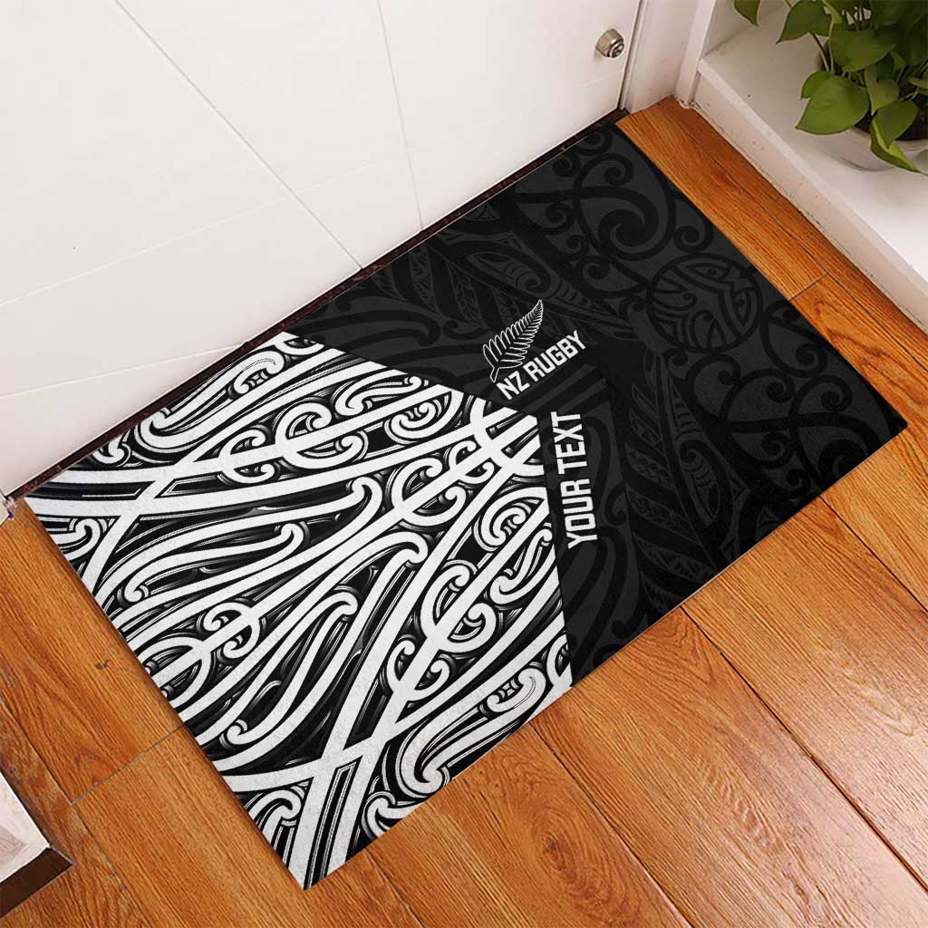 New Zealand Silver Fern Rugby Custom Rubber Doormat Maori Koru Go Black Fern - Polynesian Pride