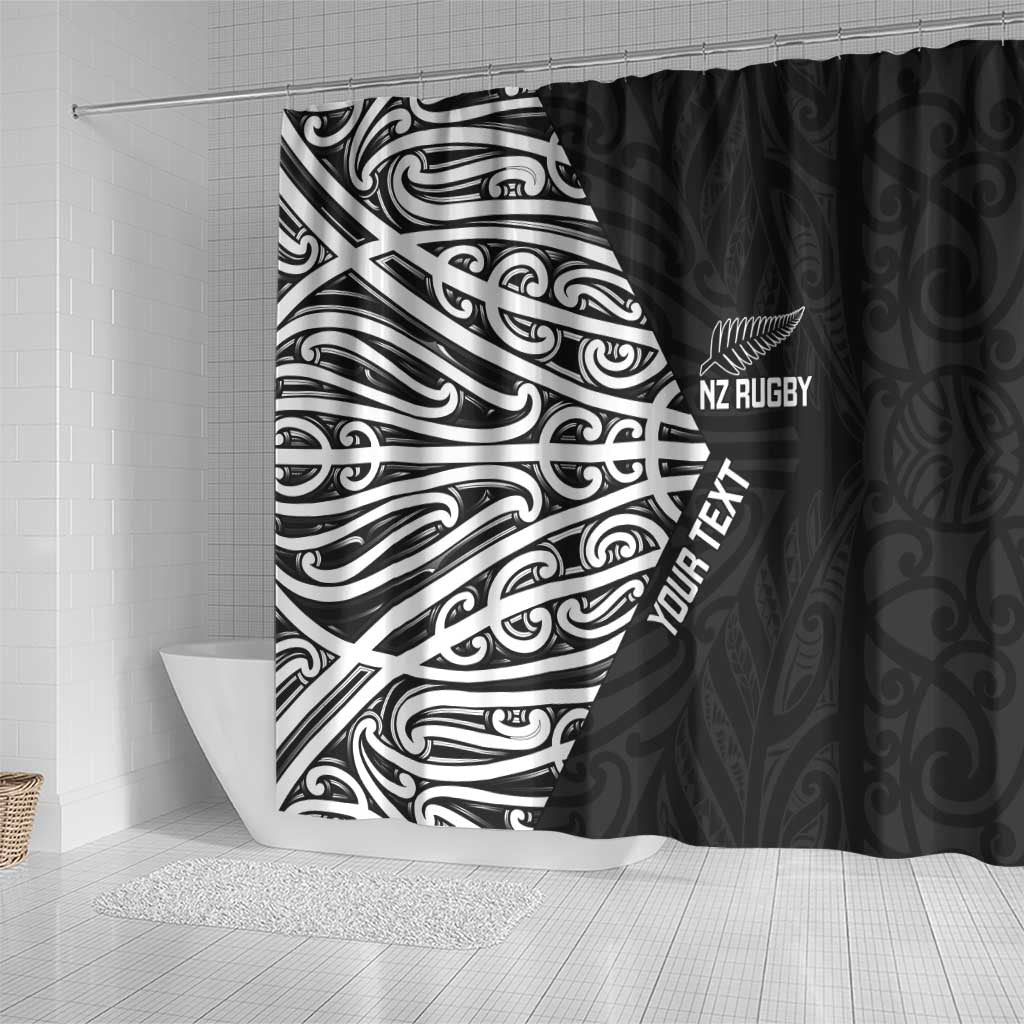 New Zealand Silver Fern Rugby Custom Shower Curtain Maori Koru Go Black Fern - Polynesian Pride