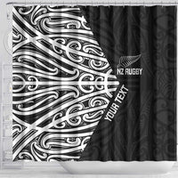 New Zealand Silver Fern Rugby Custom Shower Curtain Maori Koru Go Black Fern - Polynesian Pride
