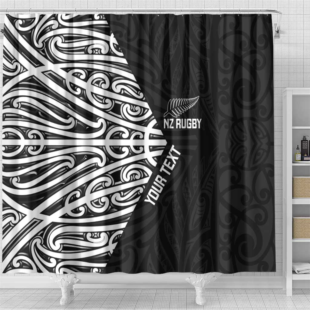 New Zealand Silver Fern Rugby Custom Shower Curtain Maori Koru Go Black Fern - Polynesian Pride