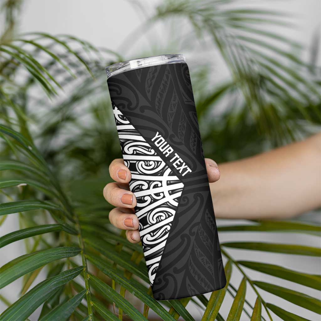 New Zealand Silver Fern Rugby Custom Skinny Tumbler Maori Koru Go Black Fern - Polynesian Pride