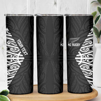 New Zealand Silver Fern Rugby Custom Skinny Tumbler Maori Koru Go Black Fern - Polynesian Pride