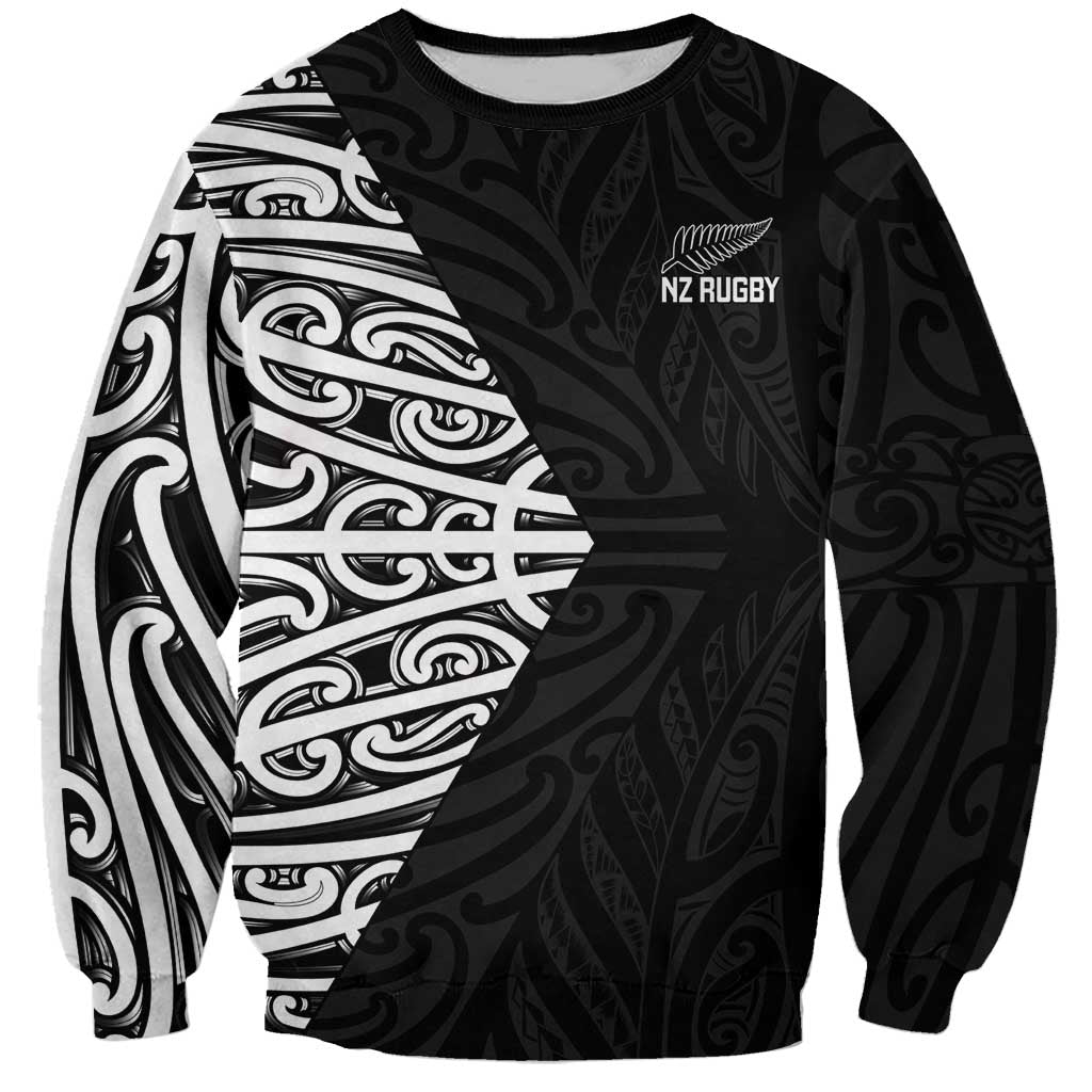 New Zealand Silver Fern Rugby Custom Sweatshirt Maori Koru Go Black Fern - Polynesian Pride