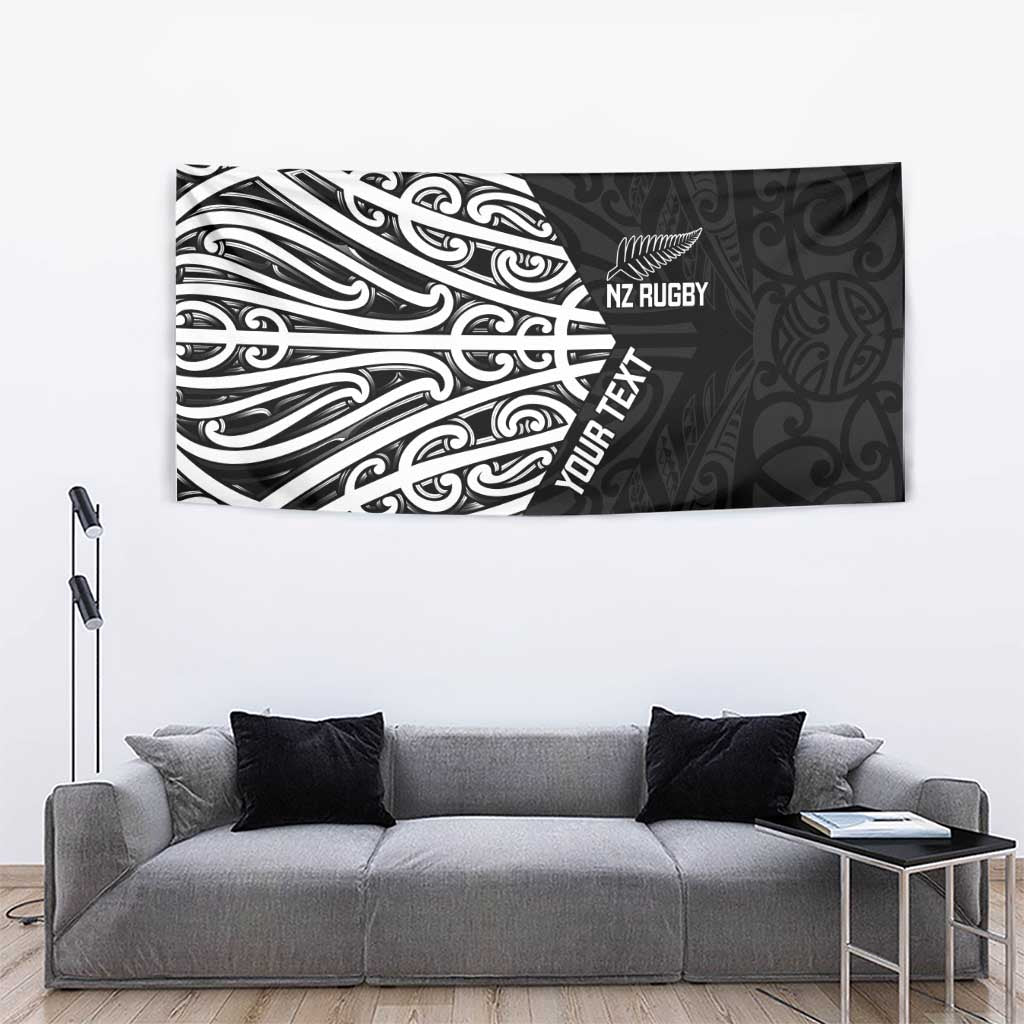 New Zealand Silver Fern Rugby Custom Tapestry Maori Koru Go Black Fern - Polynesian Pride