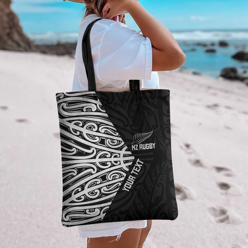 New Zealand Silver Fern Rugby Custom Tote Bag Maori Koru Go Black Fern - Polynesian Pride