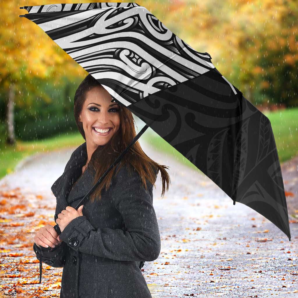 New Zealand Silver Fern Rugby Custom Umbrella Maori Koru Go Black Fern - Polynesian Pride