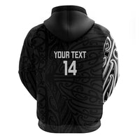 New Zealand Silver Fern Rugby Custom Zip Hoodie Maori Koru Go Black Fern - Polynesian Pride