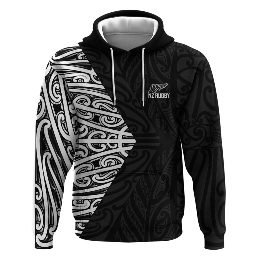 New Zealand Silver Fern Rugby Custom Zip Hoodie Maori Koru Go Black Fern - Polynesian Pride