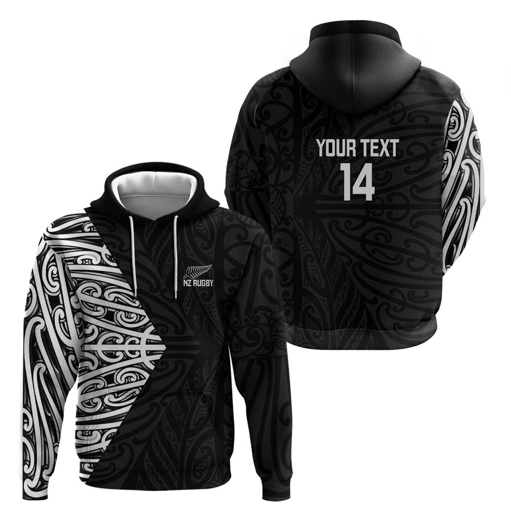 New Zealand Silver Fern Rugby Custom Zip Hoodie Maori Koru Go Black Fern - Polynesian Pride