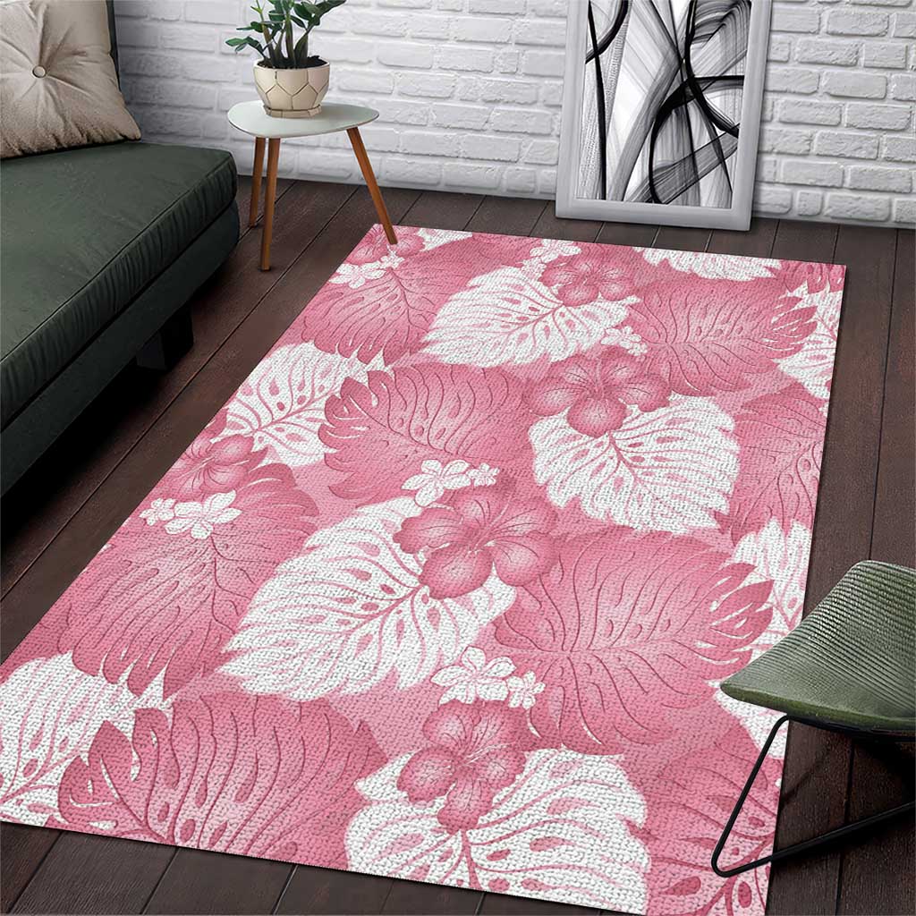 Pink Aloha Hawaii Area Rug Monstera Hibiscus Plumeria Seamless Vibes - Polynesian Pride