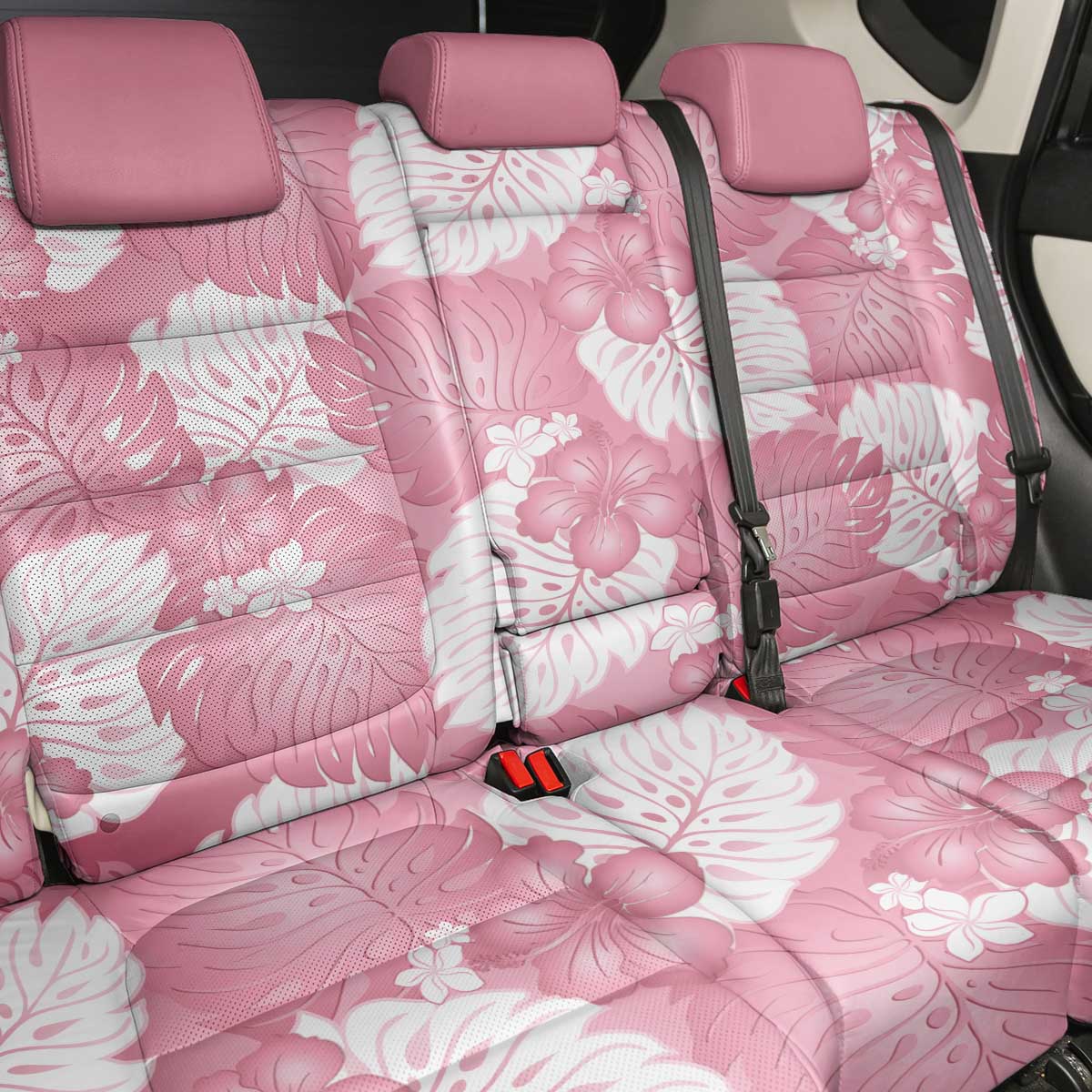 Pink Aloha Hawaii Back Car Seat Cover Monstera Hibiscus Plumeria Seamless Vibes - Polynesian Pride