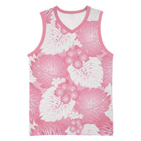 Pink Aloha Hawaii Basketball Jersey Monstera Hibiscus Plumeria Seamless Vibes - Polynesian Pride