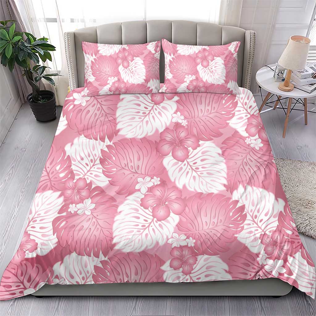 Pink Aloha Hawaii Bedding Set Monstera Hibiscus Plumeria Seamless Vibes - Polynesian Pride