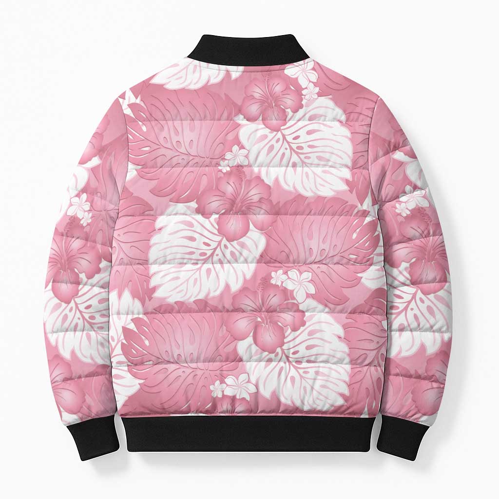 Pink Aloha Hawaii Bomber Puffer Jacket Monstera Hibiscus Plumeria Seamless Vibes - Polynesian Pride