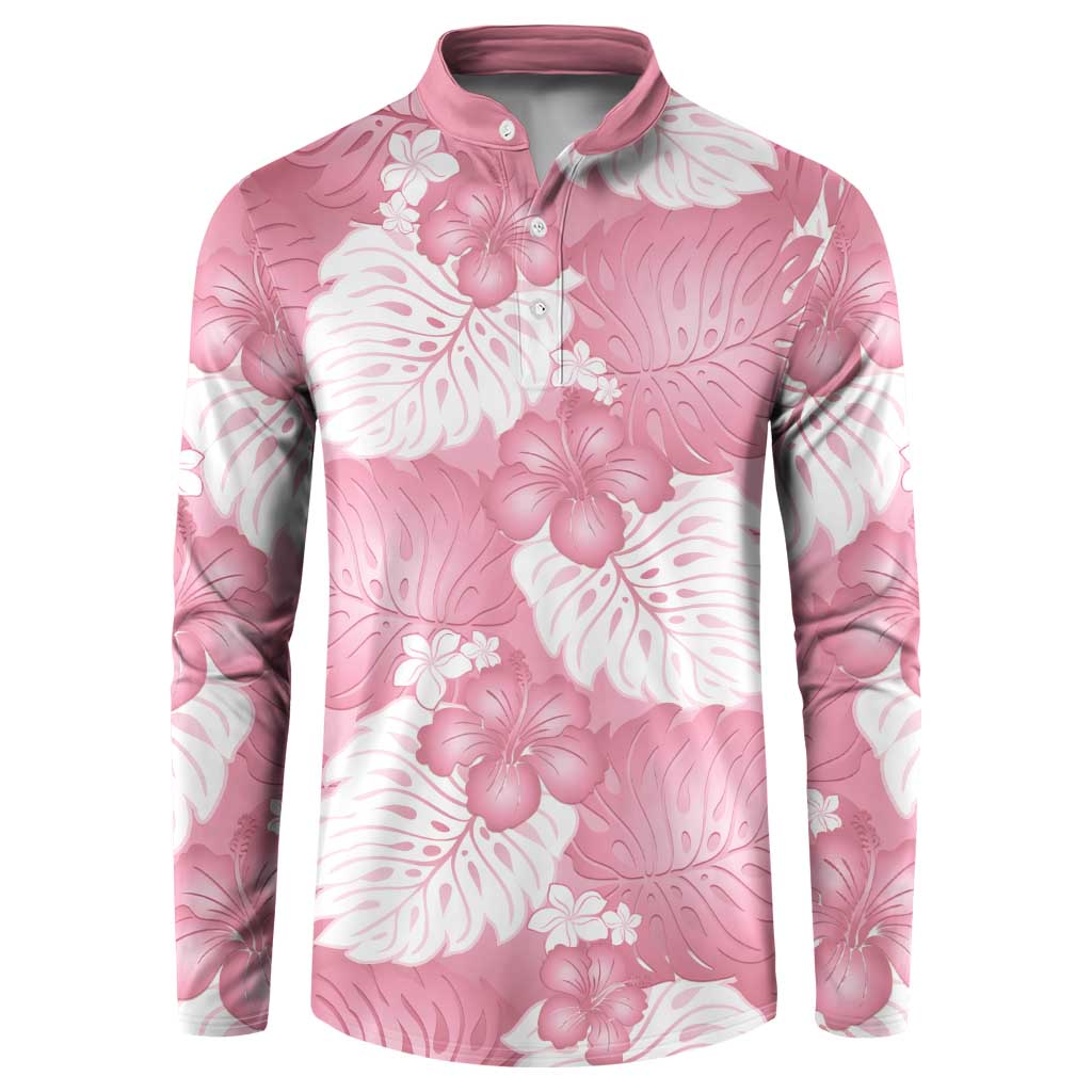 Pink Aloha Hawaii Button Sweatshirt Monstera Hibiscus Plumeria Seamless Vibes - Polynesian Pride