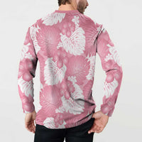 Pink Aloha Hawaii Button Sweatshirt Monstera Hibiscus Plumeria Seamless Vibes - Polynesian Pride