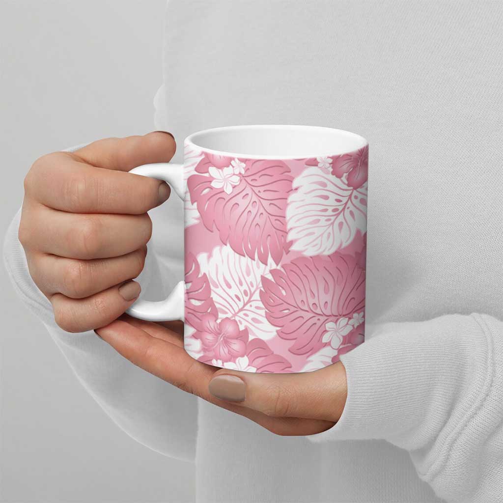 Pink Aloha Hawaii Ceramic Mug Monstera Hibiscus Plumeria Seamless Vibes - Polynesian Pride
