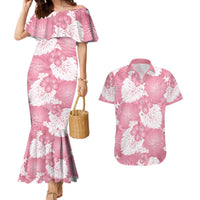Pink Aloha Hawaii Couples Matching Mermaid Dress and Hawaiian Shirt Monstera Hibiscus Plumeria Seamless Vibes - Polynesian Pride