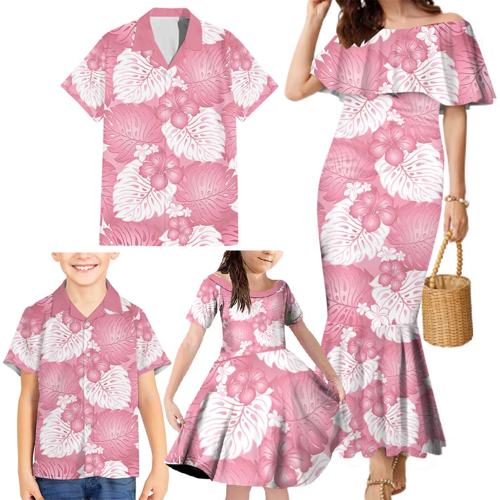 Pink Aloha Hawaii Family Matching Mermaid Dress and Hawaiian Shirt Monstera Hibiscus Plumeria Seamless Vibes - Polynesian Pride