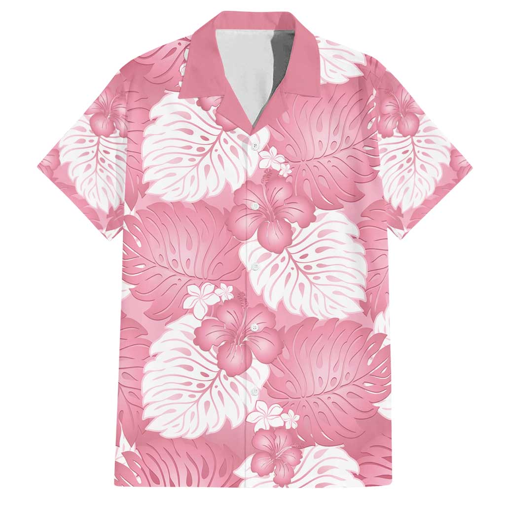 Pink Aloha Hawaii Family Matching Off Shoulder Maxi Dress and Hawaiian Shirt Monstera Hibiscus Plumeria Seamless Vibes - Polynesian Pride