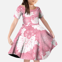 Pink Aloha Hawaii Family Matching Short Sleeve Bodycon Dress and Hawaiian Shirt Monstera Hibiscus Plumeria Seamless Vibes - Polynesian Pride