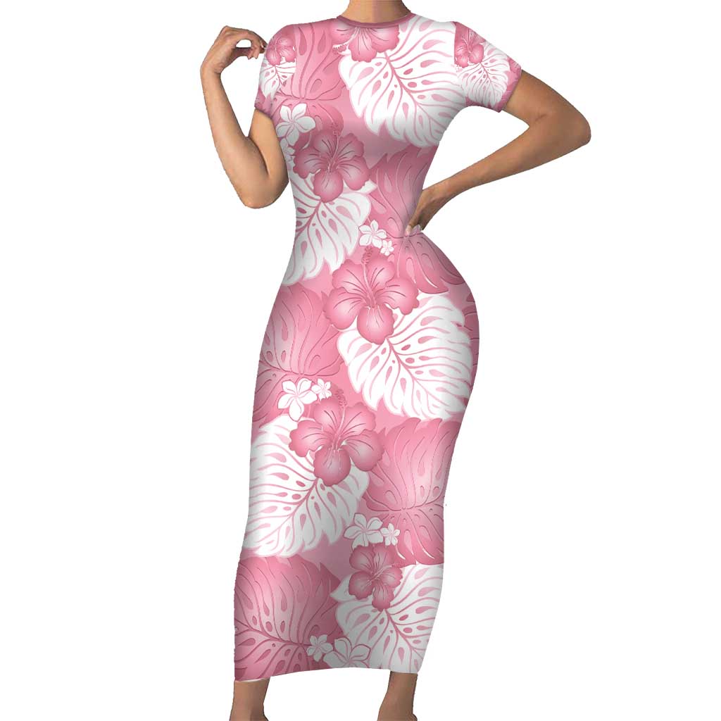 Pink Aloha Hawaii Family Matching Short Sleeve Bodycon Dress and Hawaiian Shirt Monstera Hibiscus Plumeria Seamless Vibes - Polynesian Pride