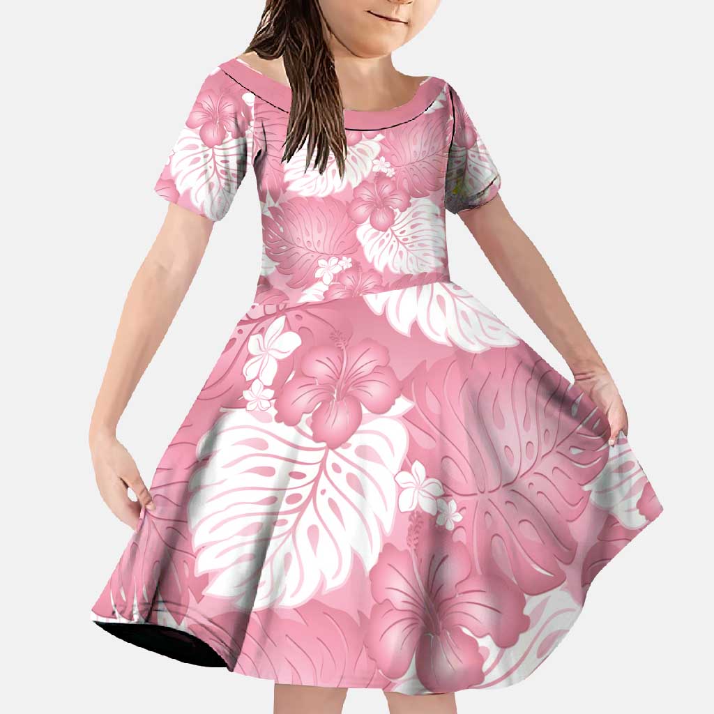 Pink Aloha Hawaii Family Matching Summer Maxi Dress and Hawaiian Shirt Monstera Hibiscus Plumeria Seamless Vibes - Polynesian Pride