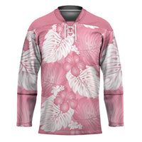 Pink Aloha Hawaii Hockey Jersey Monstera Hibiscus Plumeria Seamless Vibes - Polynesian Pride