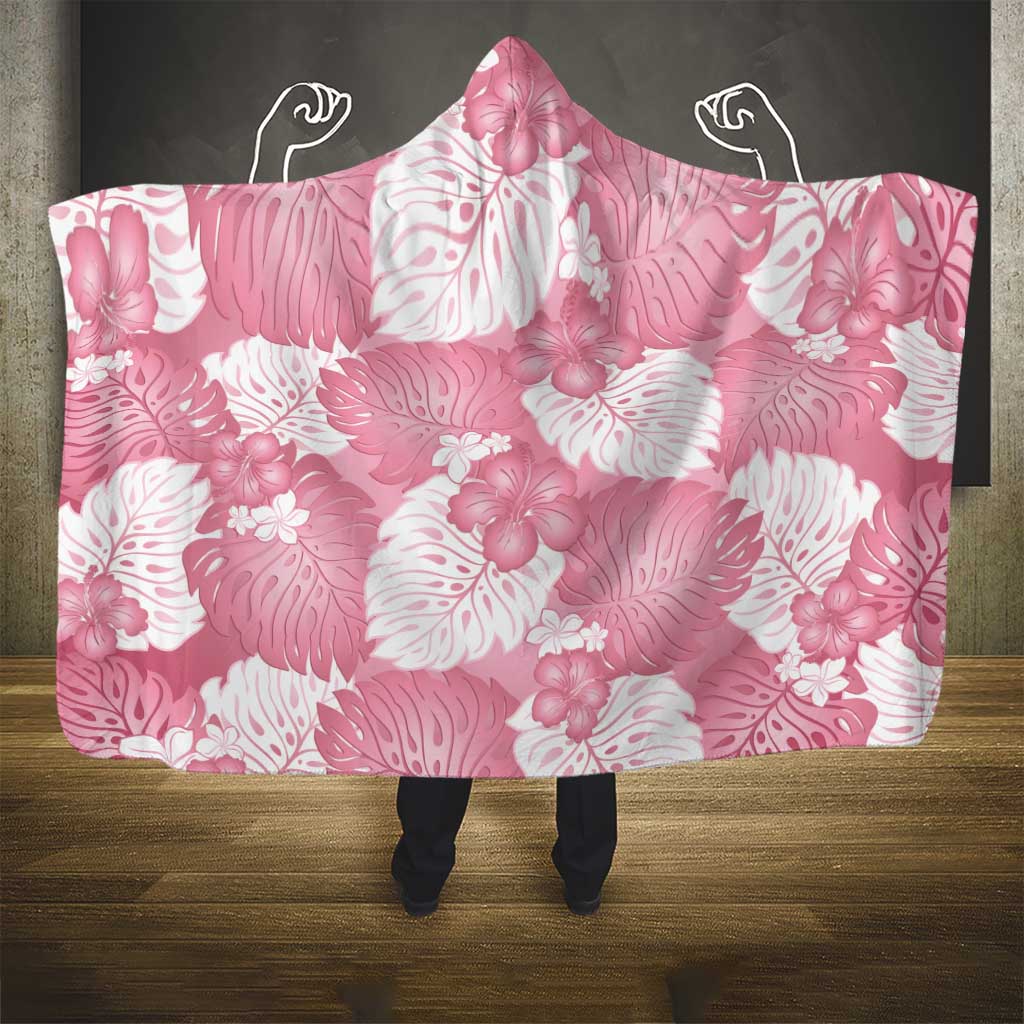 Pink Aloha Hawaii Hooded Blanket Monstera Hibiscus Plumeria Seamless Vibes - Polynesian Pride