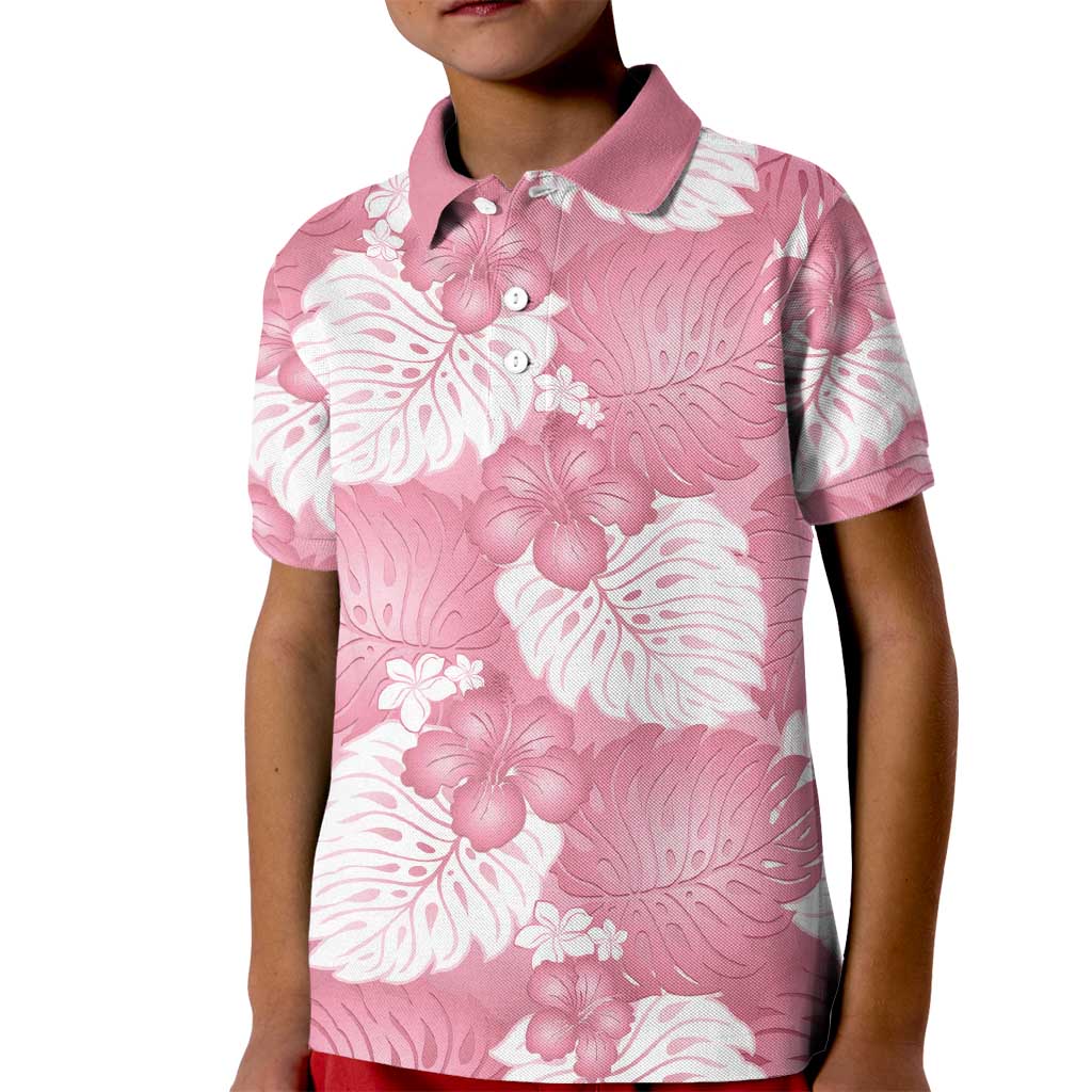 Pink Aloha Hawaii Kid Polo Shirt Monstera Hibiscus Plumeria Seamless Vibes - Polynesian Pride