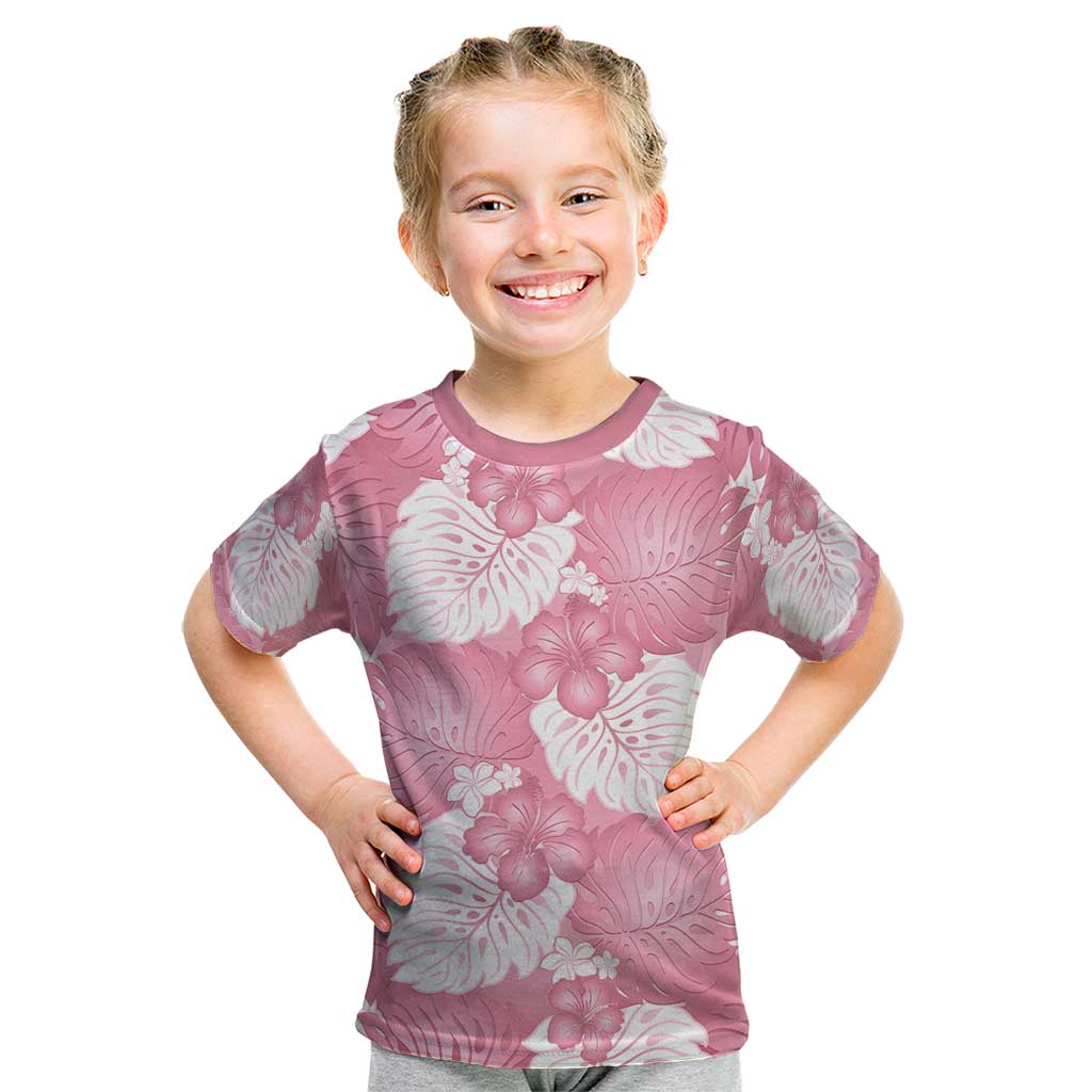 Pink Aloha Hawaii Kid T Shirt Monstera Hibiscus Plumeria Seamless Vibes - Polynesian Pride