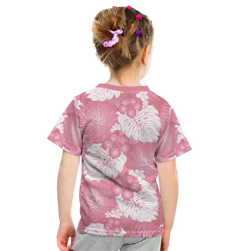 Pink Aloha Hawaii Kid T Shirt Monstera Hibiscus Plumeria Seamless Vibes - Polynesian Pride