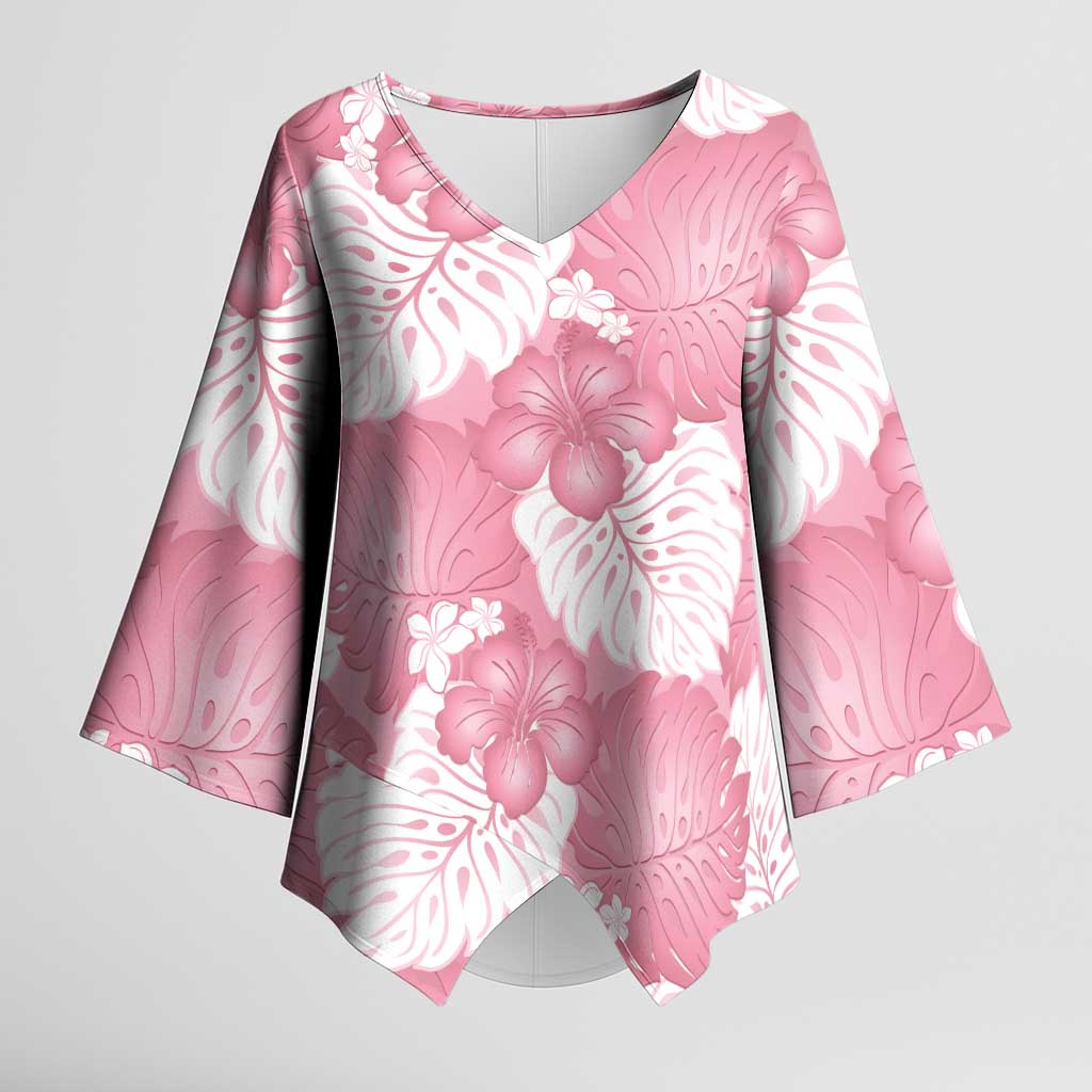 Pink Aloha Hawaii Kimono Sleeve Blouse Monstera Hibiscus Plumeria Seamless Vibes - Polynesian Pride