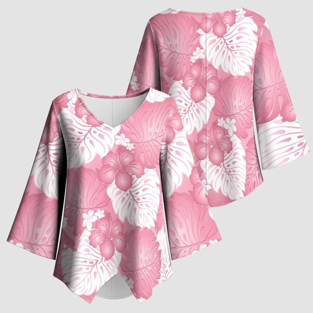 Pink Aloha Hawaii Kimono Sleeve Blouse Monstera Hibiscus Plumeria Seamless Vibes - Polynesian Pride